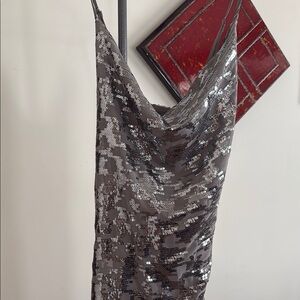 Forever 21 Silver Gray Slip Mini Dress Cowl Neck Sleeveless